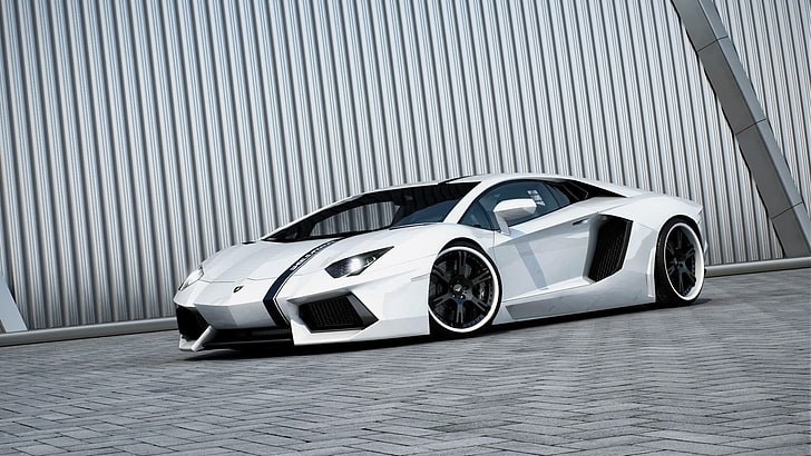white Lamborghini Aventador supercar, white cars, tuning, vehicle, HD wallpaper