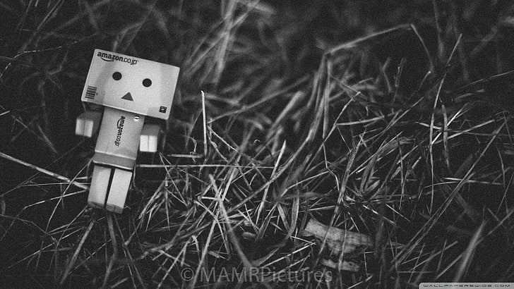 gray Lego toy, monochrome, Danbo, no people, close-up, nature