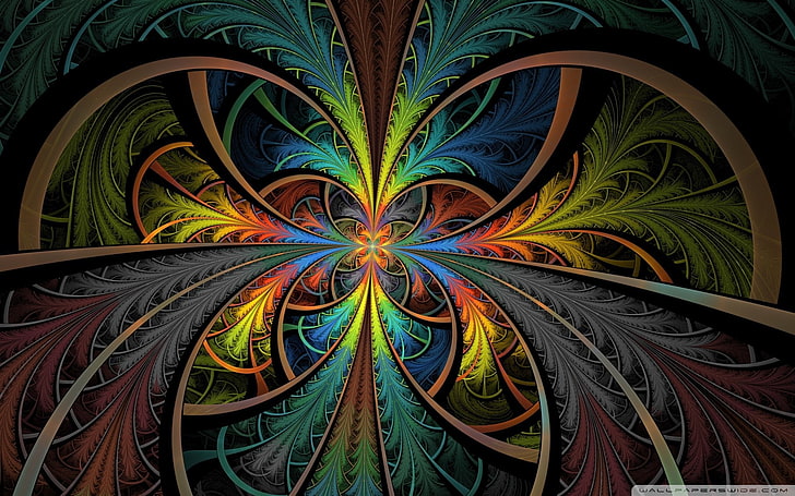 multicolored feather mosaic artwork, abstract, fractal, multi colored, HD wallpaper