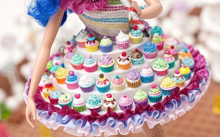 Cupcakes, barbie doll assorted color cupcake toy dress, sweets, HD wallpaper