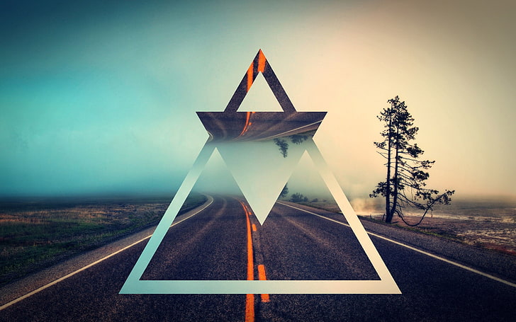 two gray triangles illustration, minimalism, geometry, road, polyscape, HD wallpaper