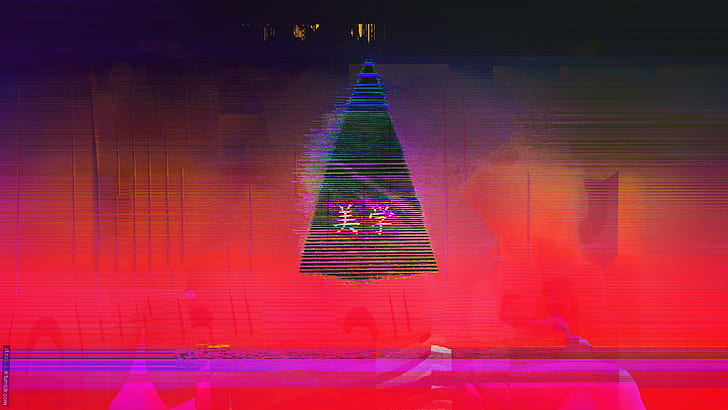 vaporwave, triangle, neon, abstract, Japan, glitch art