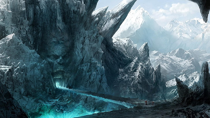 ice mountains winter snow bridges fantasy art drawings fanmade 1920x1080  Abstract Fantasy HD Art