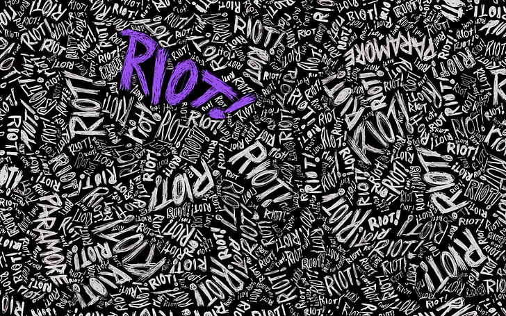 Paramore Riot digital wallpaper, music, typography, purple, communication, HD wallpaper