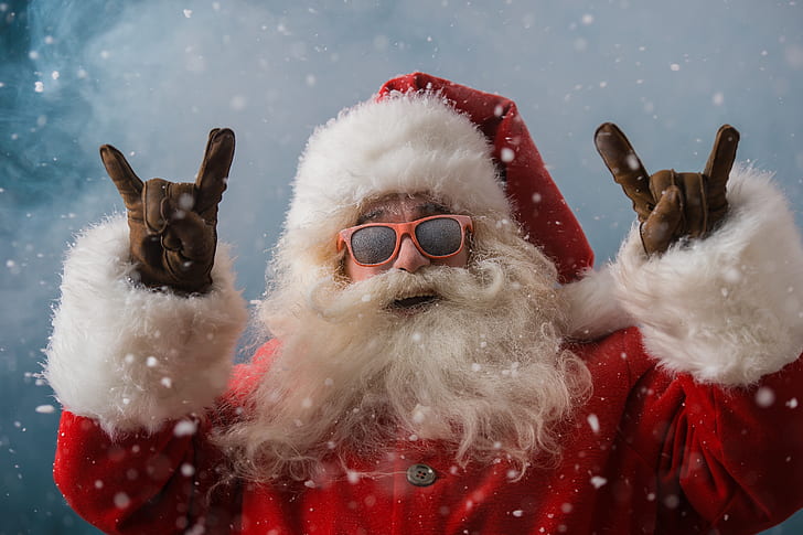 winter, snow, New Year, glasses, Christmas, Santa Claus, happy