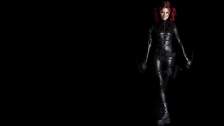 women's black suit, Susan Coffey, cosplay, redhead, standing