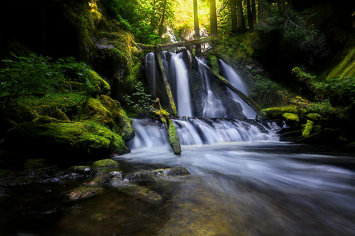 nature's waterfall, Lower, Panther Creek, gifford pinchot, washington, HD wallpaper