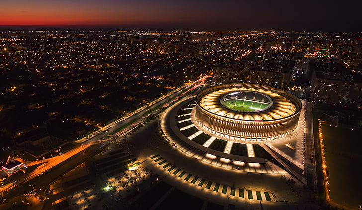 Sunset, Night, The city, Russia, The view from the top, Stadium
