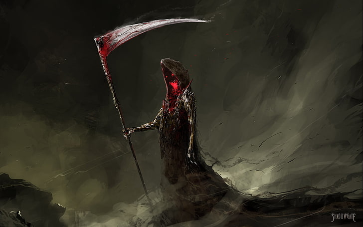 Death the Reaper digital art, Grim Reaper, sickle, fantasy art