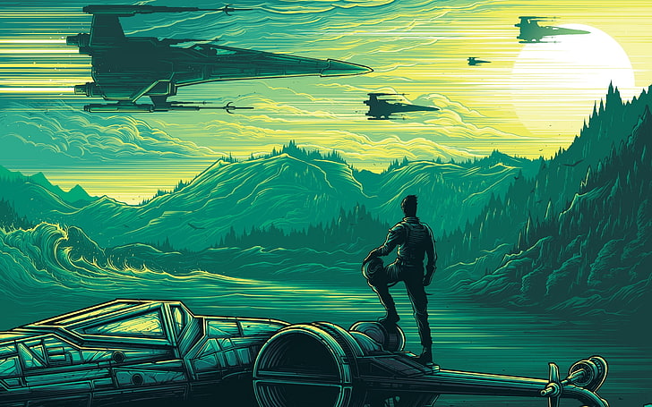 man standing in front of body of water painting, Star Wars, Star Wars: The Force Awakens, HD wallpaper