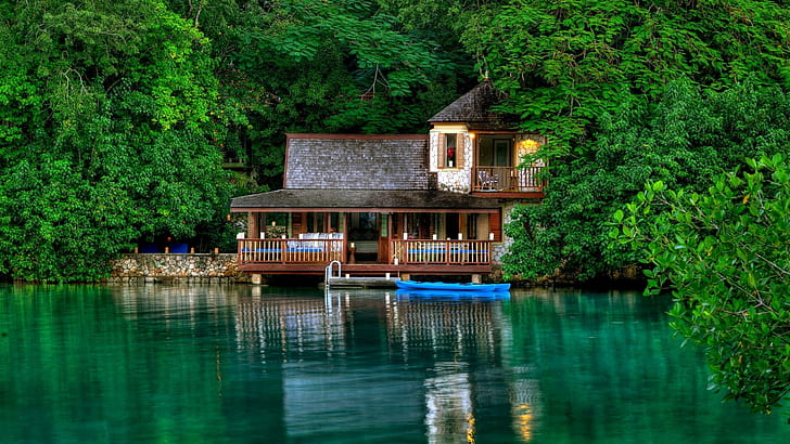 Goldeneye Resort In Jamaica, forest, lagoon, boats, nature and landscapes, HD wallpaper