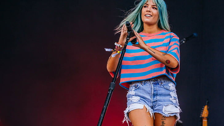 woman wearing blue and red stripe top, Halsey, Ashley Frangipane