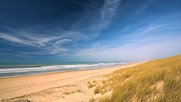beach, sky, horizon, sea, shore, coast, cloud, sandy beach