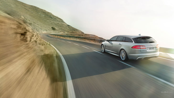 Jaguar XF, motion blur, road, car, mode of transportation, motor vehicle, HD wallpaper