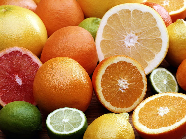 food, lemons, yellow, orange (fruit), lime, limes, grapes, HD wallpaper
