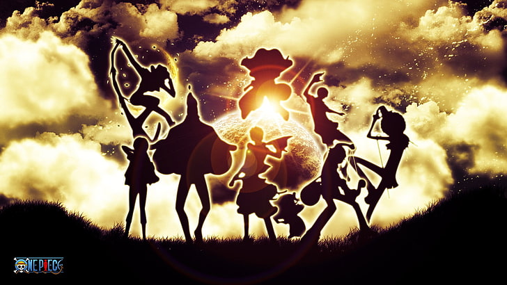One Piece Straw Hat Pirates wallpaper, clouds, silhouette, lens flare, HD wallpaper