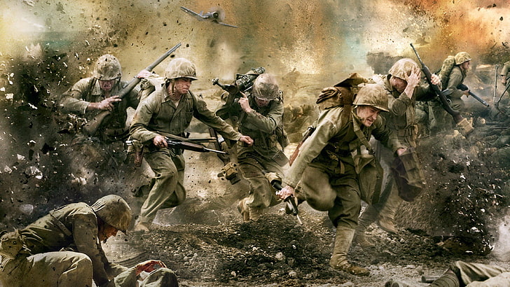 soldiers in battlefield painting, The Pacific, World War II, HBO, HD wallpaper