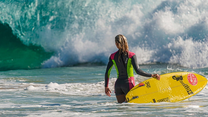 women, sports, surfing, water, sea, nature, leisure activity, HD wallpaper