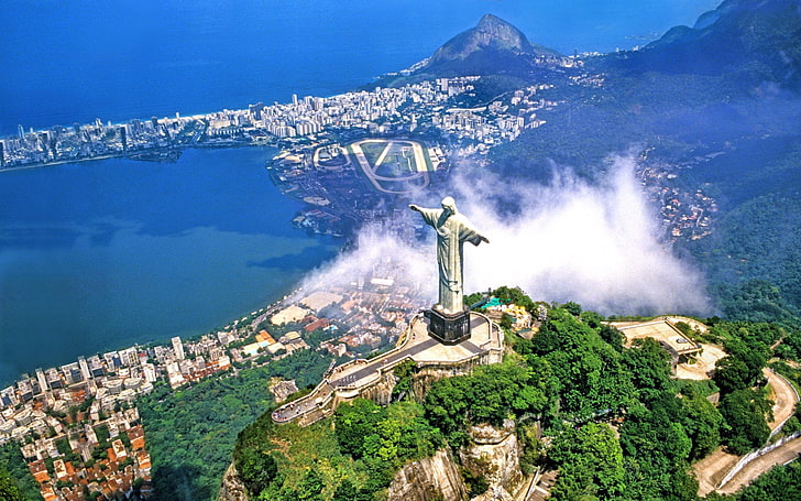 Religious, Christ The Redeemer, City, Corcovado, Statue, water