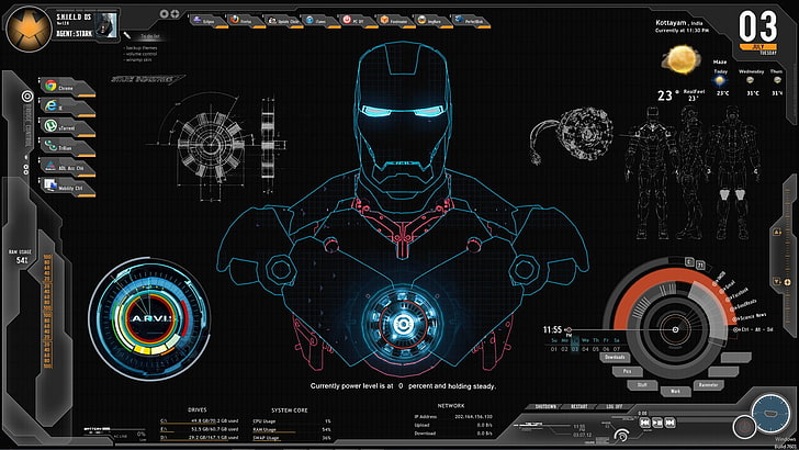 Iron Man illustration, computer, shield, technology, vector, futuristic