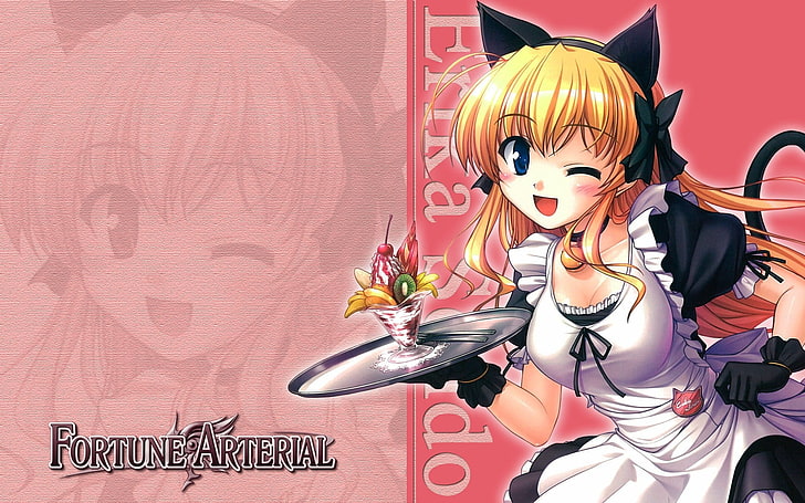 Fortune Arterial character illustration, girl, blonde, pretty, HD wallpaper