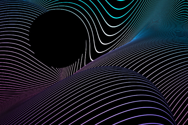 Black hole, Neon, 4K, Wrap, Lines, Dark, Curves, HD wallpaper