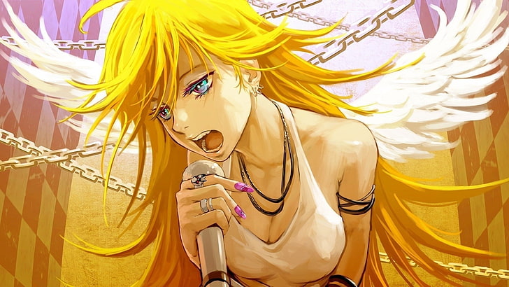 girl, manga, microphone, nime, sing, yellow, one person, women, HD wallpaper