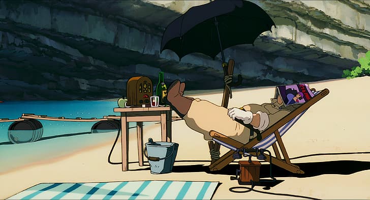 Porco Rosso, Studio Ghibli, anime, beach, HD wallpaper