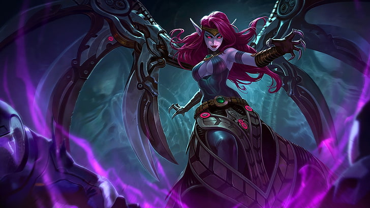 purple haired woman illustration, Morgana (League of Legends)