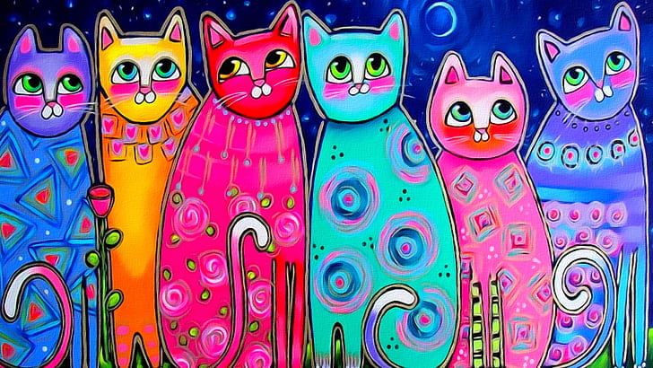 colorful, artwork, cat, animals, HD wallpaper