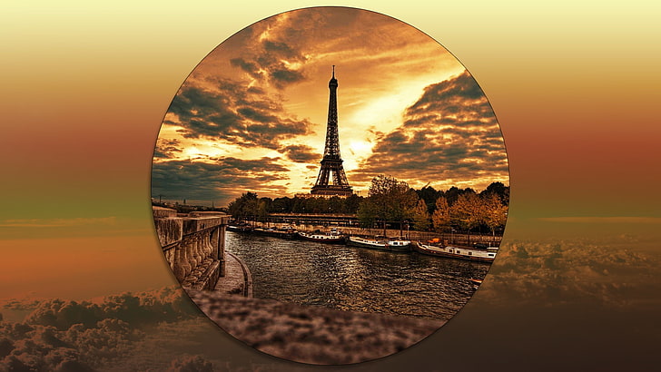 Eiffel Tower, France, Paris, street view, sky, sunset, architecture
