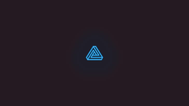 Penrose triangle, blue, Photoshop, neon, simple, HD wallpaper