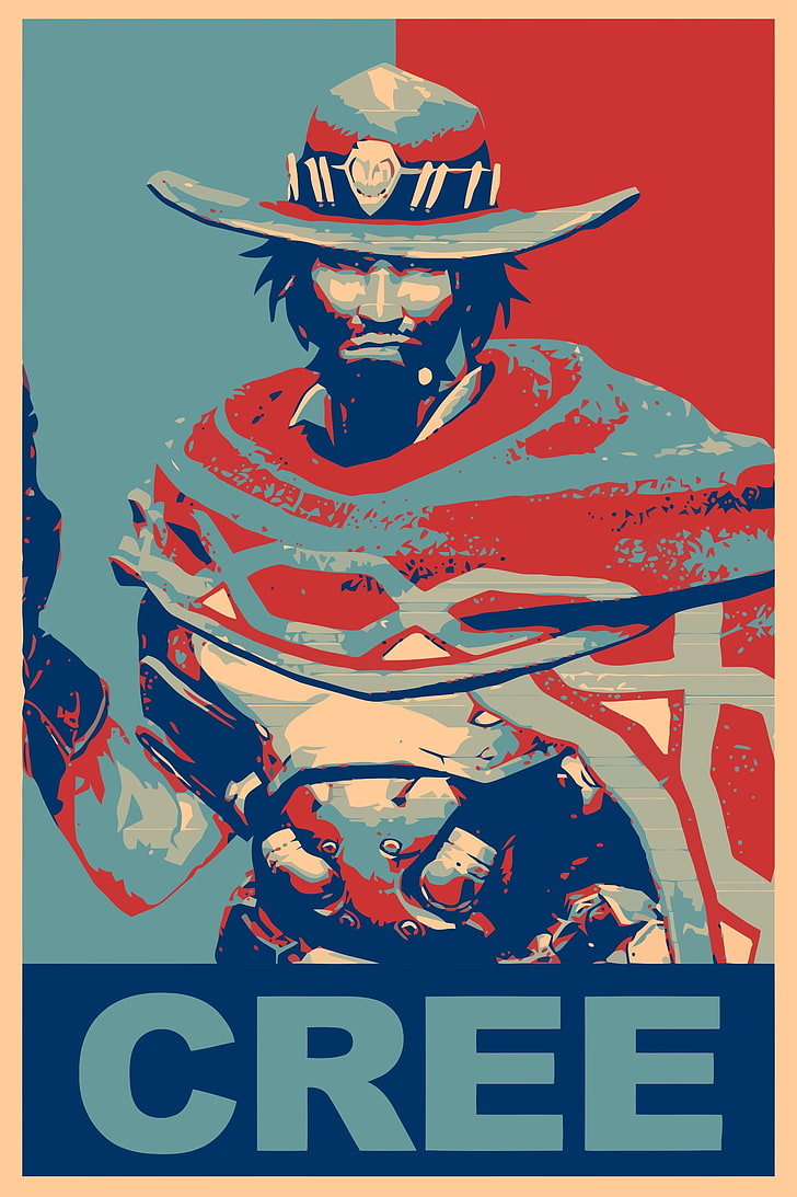 man wearing cowboy hat illustration, propaganda, Mc Cree, Overwatch, HD wallpaper