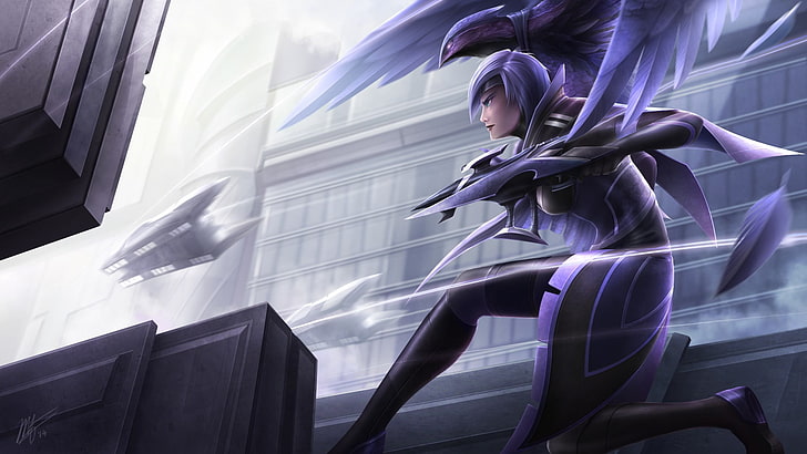 purple haired female anime character illustration, League of Legends