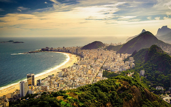 city and mountains, Rio de Janeiro, Copacabana, beach, cityscape