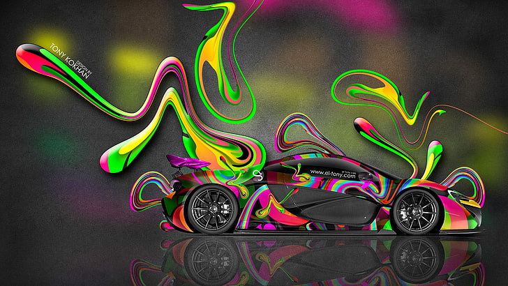 green and pink coupe illustration, McLaren, Machine, Bright, Style