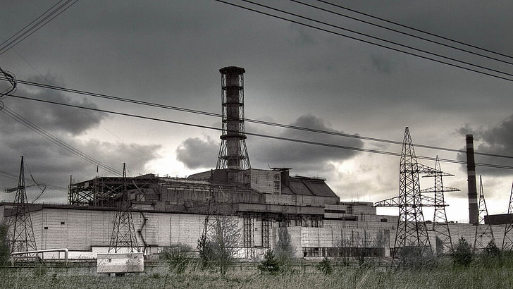 black, buildings, chernobyl, decay, destruction, factory, nuclear, HD wallpaper