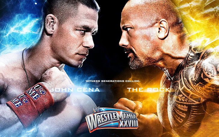 John Cena and The Rock, Sports, WWE, two people, men, young men, HD wallpaper