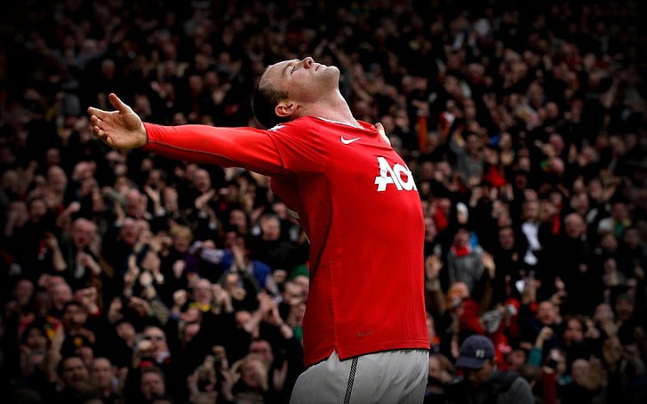 England Footballer Wayne Rooney, men's red and white Nike jersey shirt, HD wallpaper