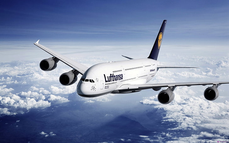Airbus A-380-861, A380, airplane, aircraft, Lufthansa, air vehicle