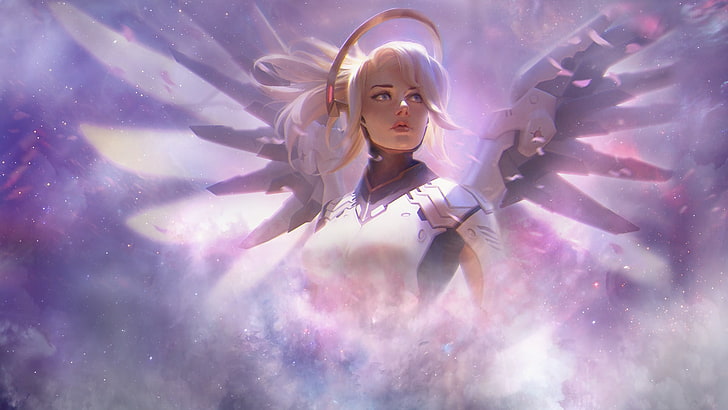 anime character, fantasy armor, angel, wings, fantasy girl, Mercy (Overwatch), HD wallpaper