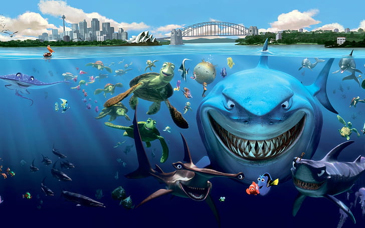 Finding Nemo 2, underwater creatures, fish, sharks, turtles, HD wallpaper