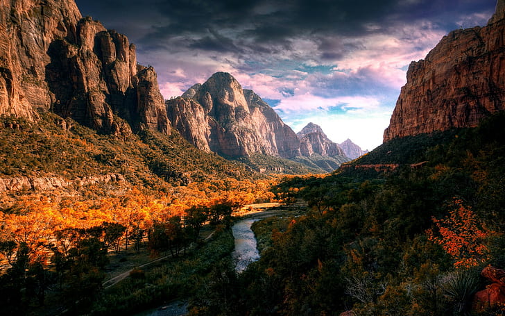 nature, Utah, river, Zion National Park, landscape, mountains, HD wallpaper