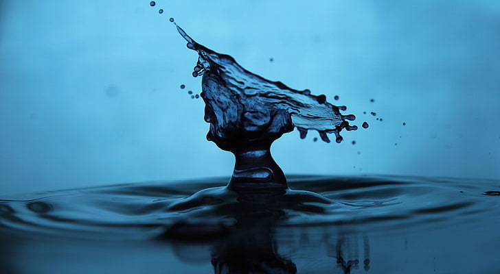 water drops, blue, macro, splashes, cyan, splashing, motion, HD wallpaper