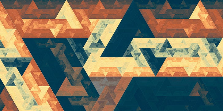 Fractal, Apophysis, Triangle, Digital Art, 3D, Abstract, blue orange and brown textile, HD wallpaper