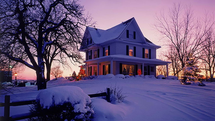 sunsets winter home houses christmas victorian wisconsin evening 1920x1080  Architecture Houses HD Art, HD wallpaper