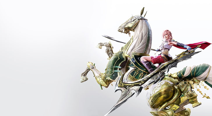 Final Fantasy XIII, Lightning, white horse, Games, copy space, HD wallpaper