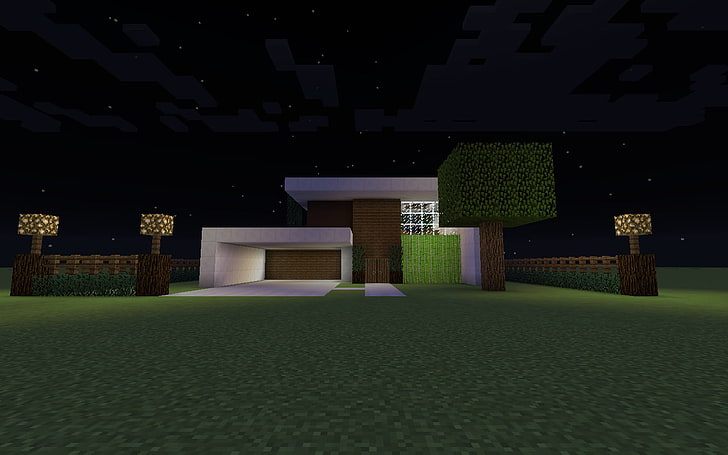 brown and white concrete house, white and brown floor plan, Minecraft