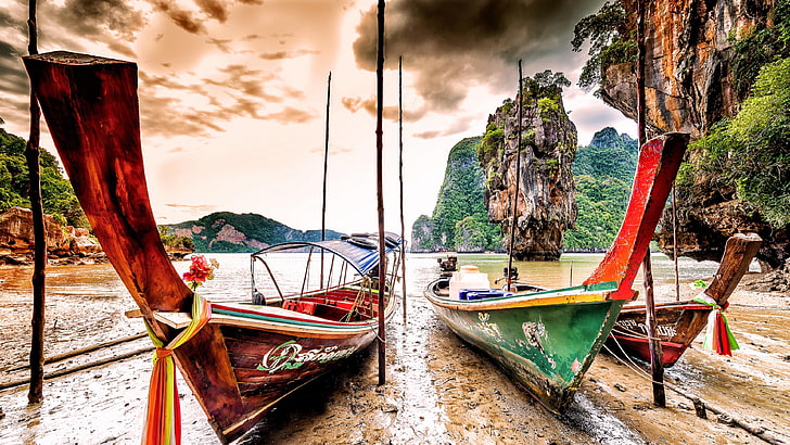 boat, rock, ko tapu, phang nga, fishing boat, fishing vessel