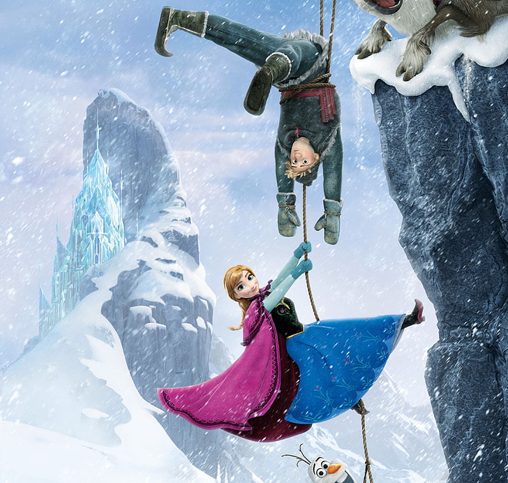 Disney Frozen digital wallpaper, snow, snowflakes, ice, deer, HD wallpaper